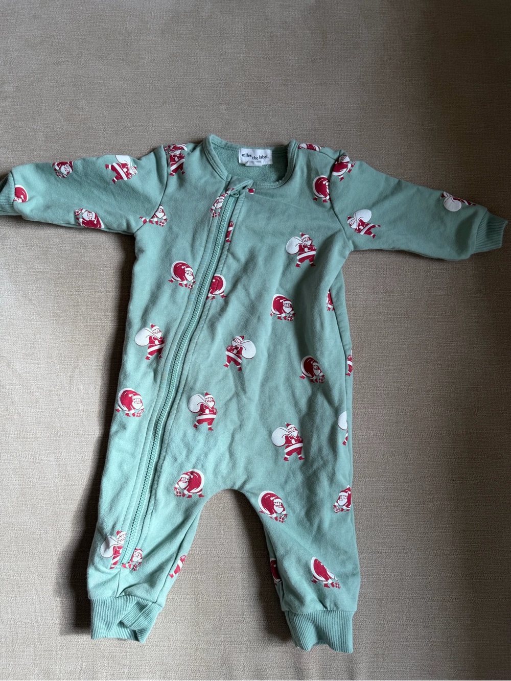 Baby Green Holiday Santa Zip One-Piece Bodysuit